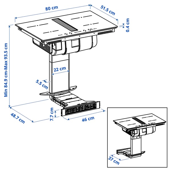 TÄCKNAN Piano induz/cappa integr/kit ricirc, IKEA 300/nero