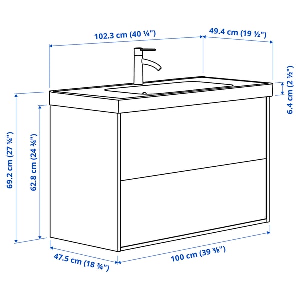 TÄNNFORSEN / ORRSJÖN Mobile lavabo/cassetti/lavabo/misc, bianco, 102x49x69 cm