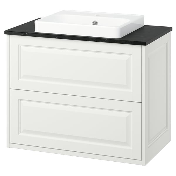 TÄNNFORSEN / ORRSJÖN Mobile lavabo con cassetti/lavabo, bianco/nero effetto marmo, 82x49x71 cm