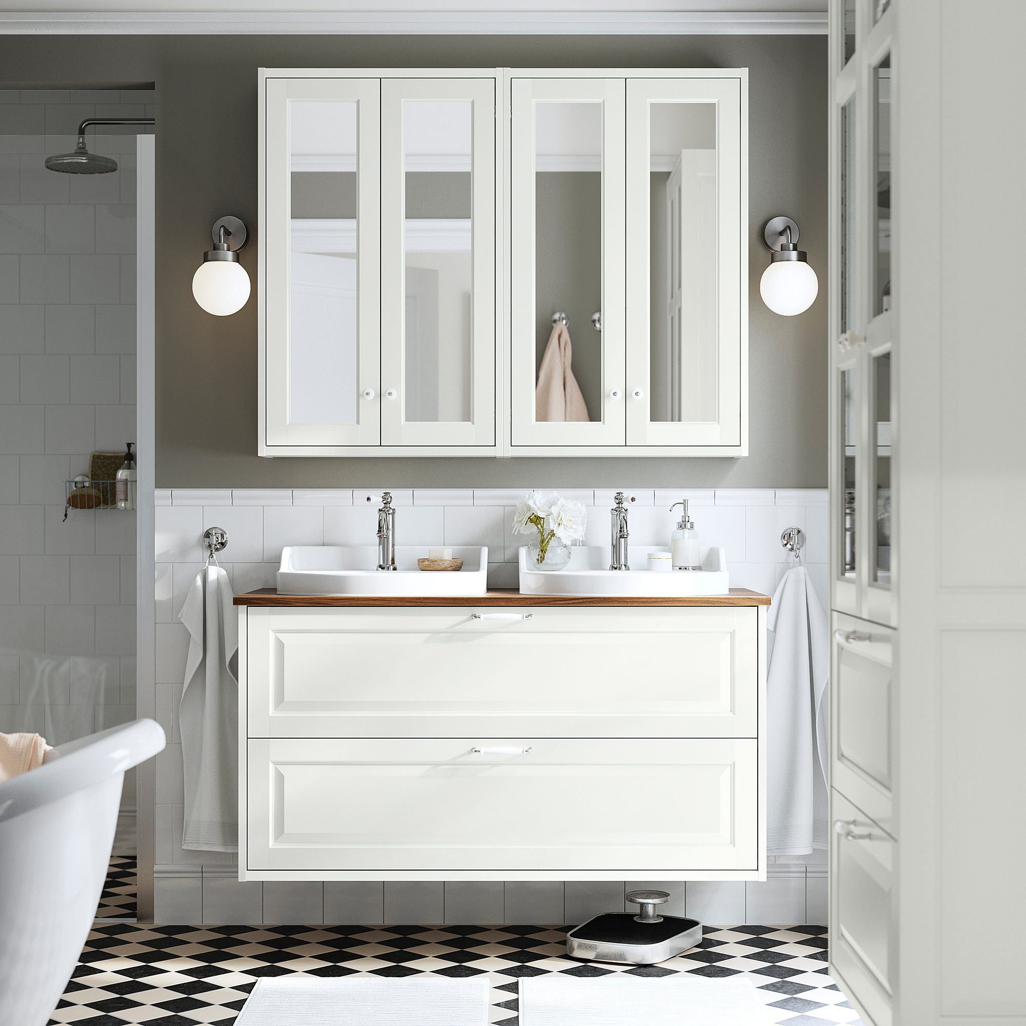 TÄNNFORSEN / RUTSJÖN Mobile lav/cassetti/lav/miscelatori, bianco/marrone effetto noce, 122x49x76 cm