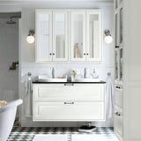TÄNNFORSEN / RUTSJÖN Mobile lav/cassetti/lav/miscelatori, bianco/nero effetto marmo, 122x49x76 cm
