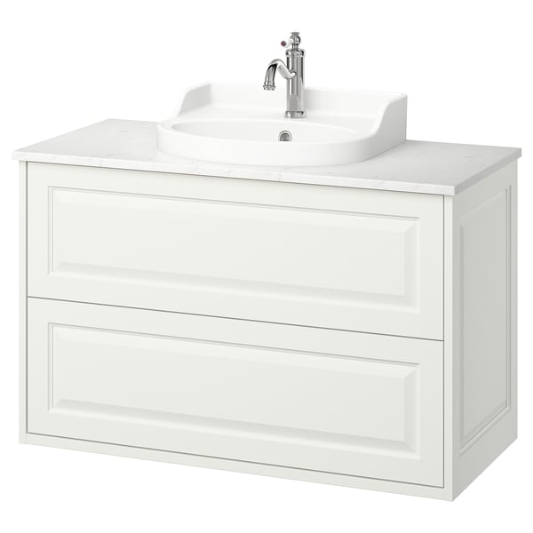 TÄNNFORSEN / RUTSJÖN Mobile lavabo/cassetti/lavabo/misc, bianco/bianco effetto marmo, 102x49x76 cm