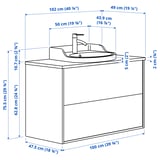TÄNNFORSEN / RUTSJÖN Mobile lavabo/cassetti/lavabo/misc, bianco/bianco effetto marmo, 102x49x76 cm
