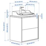 TÄNNFORSEN / RUTSJÖN Mobile lavabo/cassetti/lavabo/misc, bianco/bianco effetto marmo, 62x49x76 cm