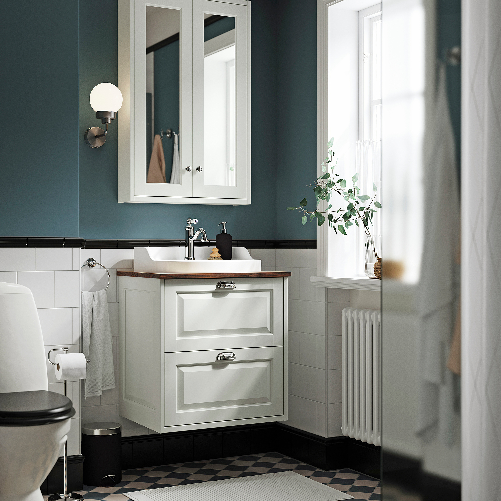 TÄNNFORSEN / RUTSJÖN Mobile lavabo/cassetti/lavabo/misc, bianco/marrone effetto noce, 62x49x76 cm