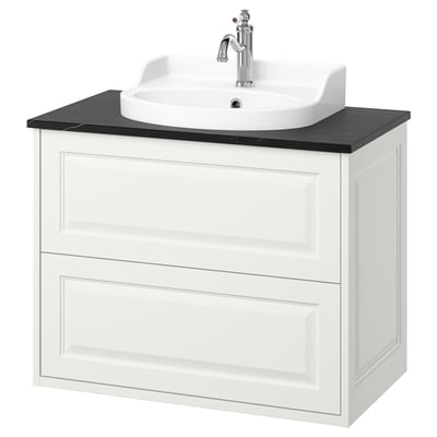 TÄNNFORSEN / RUTSJÖN Mobile lavabo/cassetti/lavabo/misc, bianco/nero effetto marmo, 82x49x76 cm