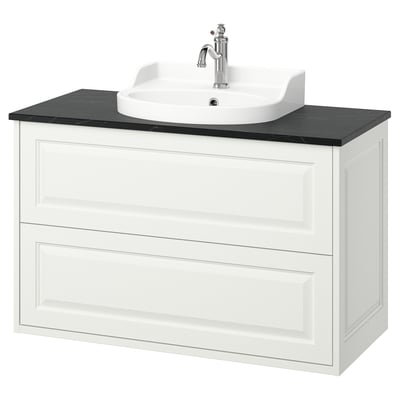 TÄNNFORSEN / RUTSJÖN Mobile lavabo/cassetti/lavabo/misc, bianco/nero effetto marmo, 102x49x76 cm