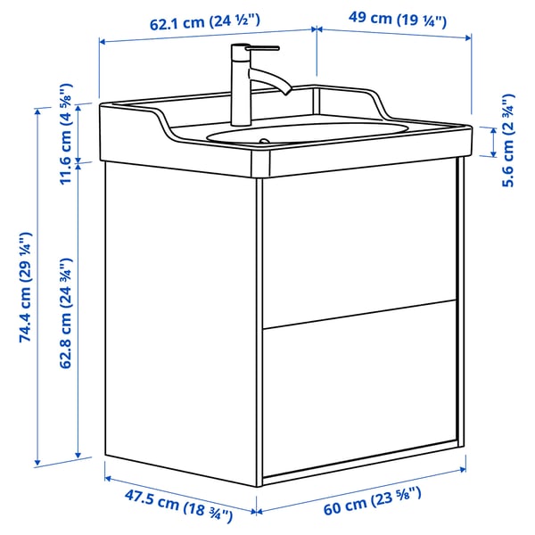 TÄNNFORSEN / RUTSJÖN Mobile lavabo/cassetti/lavabo/misc, bianco, 62x49x74 cm