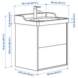 TÄNNFORSEN / RUTSJÖN Mobile lavabo/cassetti/lavabo/misc, bianco, 62x49x74 cm