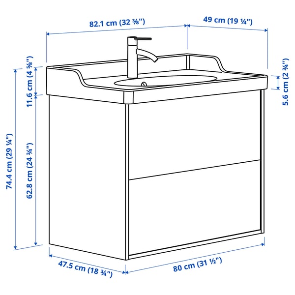 TÄNNFORSEN / RUTSJÖN Mobile lavabo/cassetti/lavabo/misc, bianco, 82x49x74 cm