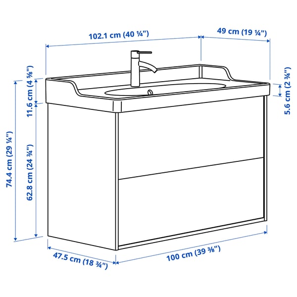 TÄNNFORSEN / RUTSJÖN Mobile lavabo/cassetti/lavabo/misc, bianco, 102x49x74 cm
