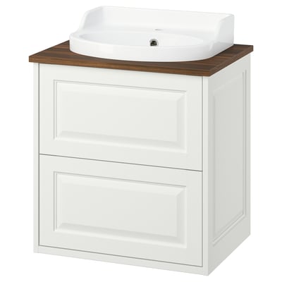 TÄNNFORSEN / RUTSJÖN Mobile lavabo con cassetti/lavabo, bianco/marrone effetto noce, 62x49x76 cm