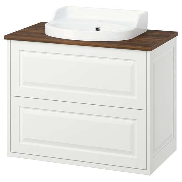 TÄNNFORSEN / RUTSJÖN Mobile lavabo con cassetti/lavabo, bianco/marrone effetto noce, 82x49x76 cm