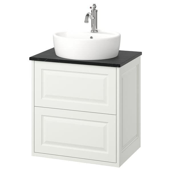 TÄNNFORSEN / TÖRNVIKEN Mobile lavabo/cassetti/lavabo/misc, bianco/nero effetto marmo, 62x49x79 cm
