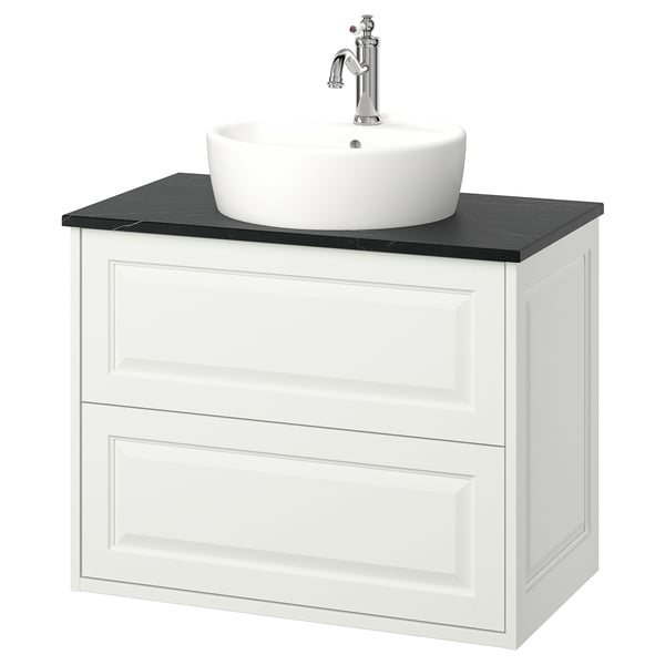 TÄNNFORSEN / TÖRNVIKEN Mobile lavabo/cassetti/lavabo/misc, bianco/nero effetto marmo, 82x49x79 cm