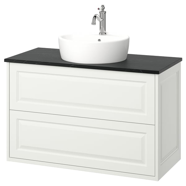 TÄNNFORSEN / TÖRNVIKEN Mobile lavabo/cassetti/lavabo/misc, bianco/nero effetto marmo, 102x49x79 cm
