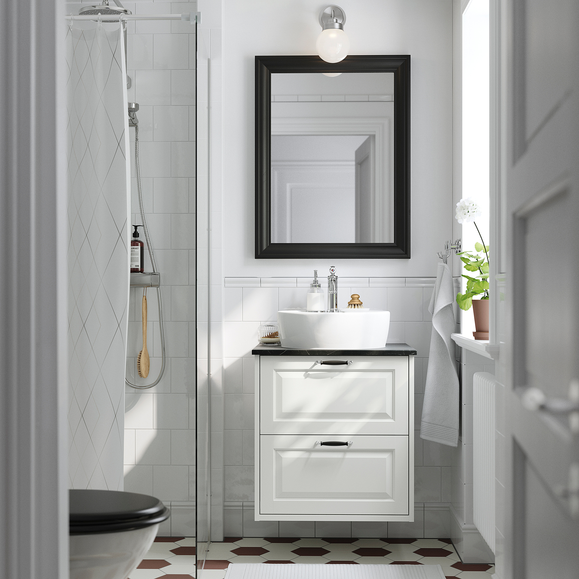TÄNNFORSEN / TÖRNVIKEN Mobile lavabo/cassetti/lavabo/misc, bianco/nero effetto marmo, 62x49x79 cm