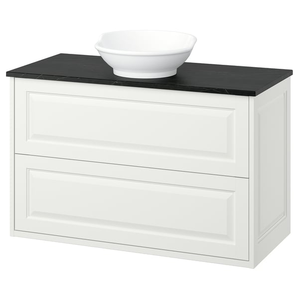 TÄNNFORSEN / VÄSTERSJÖN Mobile lavabo con cassetti/lavabo, bianco/nero effetto marmo, 102x49x79 cm
