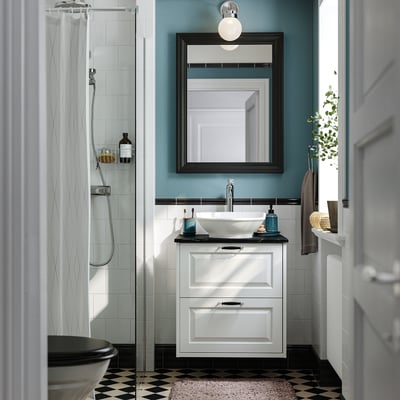 TÄNNFORSEN / VÄSTERSJÖN Mobile lavabo con cassetti/lavabo, bianco/nero effetto marmo, 62x49x79 cm