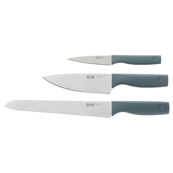 TIGERBARB Set di 3 coltelli, grigio-turchese