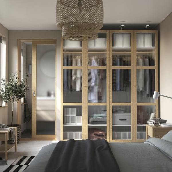 TONSTAD Anta con cerniere, impiallacciatura di rovere/vetro, 50x229 cm