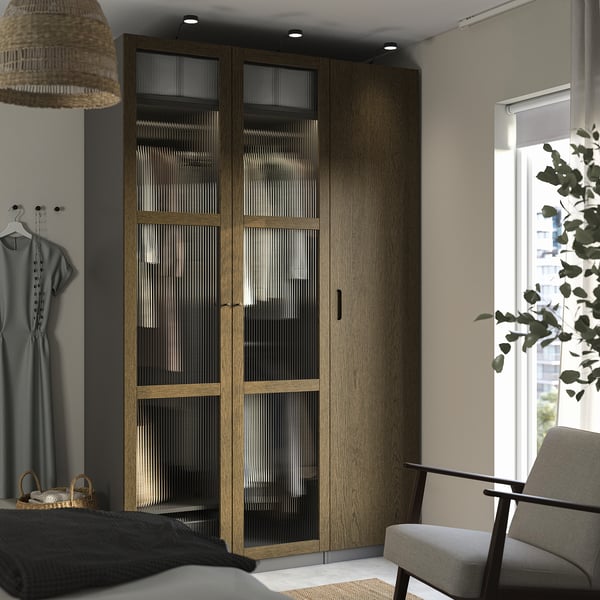 TONSTAD Anta con cerniere, marrone/impiallacciatura di rovere/mordente vetro, 50x229 cm