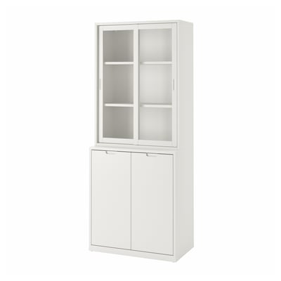 TONSTAD Combinaz ante a vetro scorrevoli, bianco sporco/vetro trasparente, 81x47x201 cm