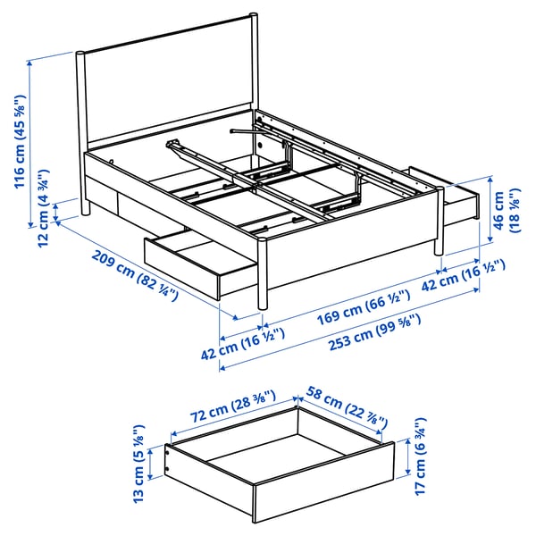 TONSTAD Set camera da letto 3 pezzi, contenitore sottoletto incluso/marrone impiallacciatura di rovere/mordente, 160x200 cm