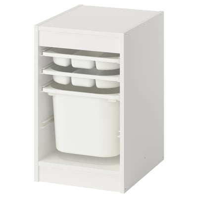 TROFAST Combinazione con contenitore/vassoi, bianco/bianco, 34x44x56 cm