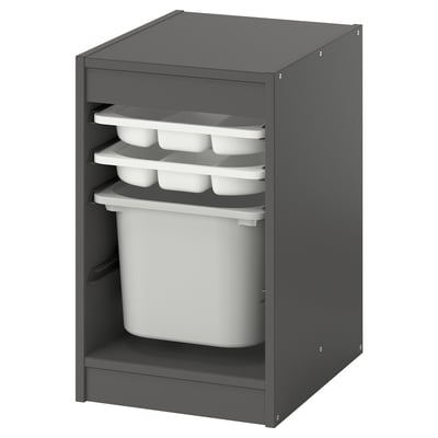 TROFAST Combinazione con contenitore/vassoi, grigio bianco/grigio, 34x44x56 cm