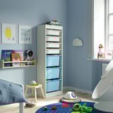 TROFAST Combinazione con contenitori, bianco bianco/azzurro, 46x30x145 cm