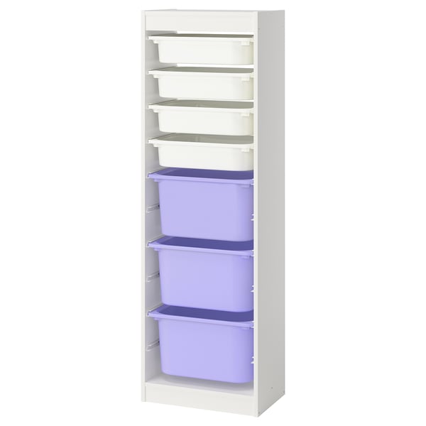 TROFAST Combinazione con contenitori, bianco bianco/lilla, 46x30x145 cm