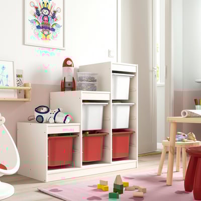 TROFAST Combinazione con contenitori, bianco bianco/rosso, 99x44x94 cm