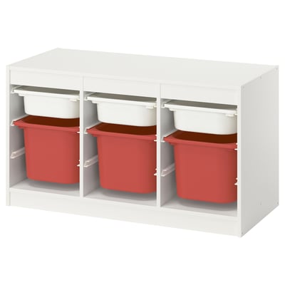 TROFAST Combinazione con contenitori, bianco bianco/rosso, 99x44x56 cm