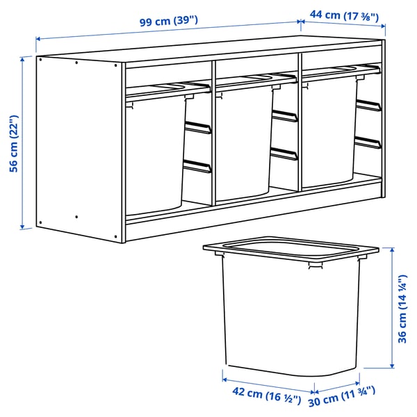 TROFAST Combinazione con contenitori, bianco/bianco, 99x44x56 cm