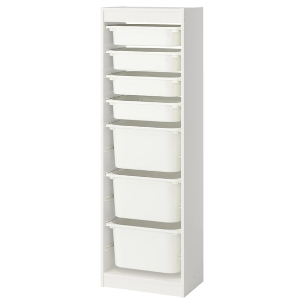 TROFAST Combinazione con contenitori, bianco/bianco, 46x30x145 cm