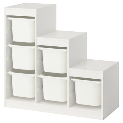 TROFAST Combinazione con contenitori, bianco/bianco, 99x44x94 cm