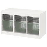 TROFAST Combinazione con contenitori, bianco grigio scuro/verde chiaro-grigio, 99x44x56 cm