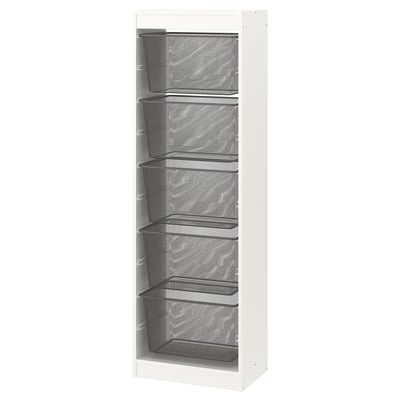 TROFAST Combinazione con contenitori, bianco/grigio scuro, 46x30x145 cm