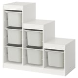 TROFAST Combinazione con contenitori, bianco/grigio, 99x44x94 cm