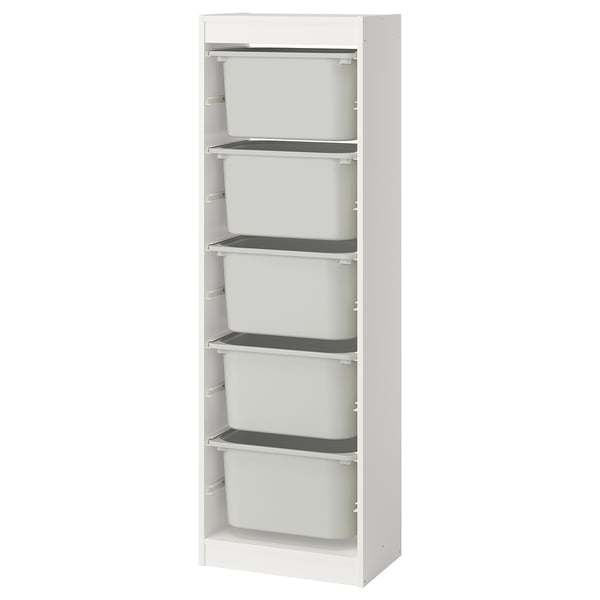 TROFAST Combinazione con contenitori, bianco/grigio, 46x30x145 cm