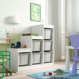 TROFAST Combinazione con contenitori, bianco/grigio, 99x44x94 cm