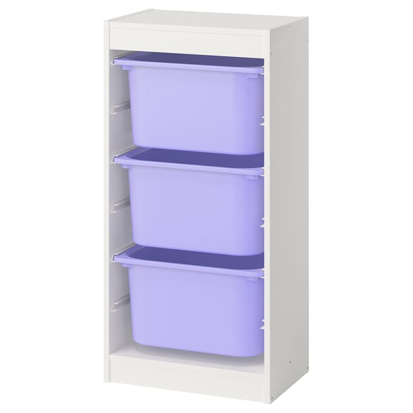 TROFAST Combinazione con contenitori, bianco/lilla, 46x30x94 cm
