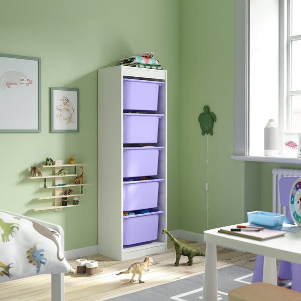 TROFAST Combinazione con contenitori, bianco/lilla, 46x30x145 cm