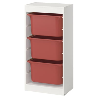 TROFAST Combinazione con contenitori, bianco/rosso, 46x30x94 cm