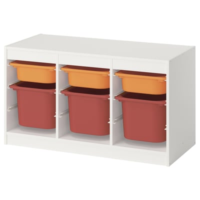 TROFAST Combinazione con contenitori, bianco salmone/rosso, 99x44x56 cm