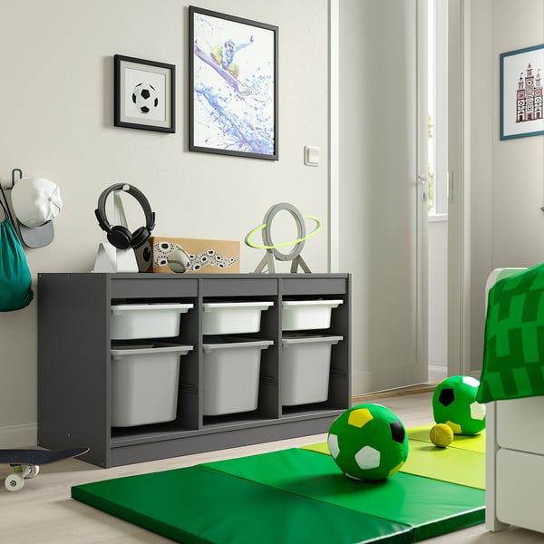 TROFAST Combinazione con contenitori, grigio bianco/grigio, 99x44x56 cm
