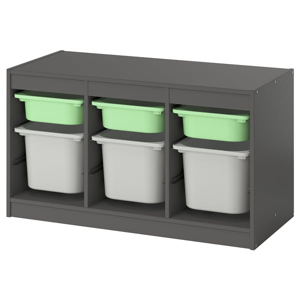TROFAST Combinazione con contenitori, grigio verde chiaro/grigio, 99x44x56 cm