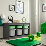 TROFAST Combinazione con contenitori, grigio verde chiaro/grigio, 99x44x56 cm