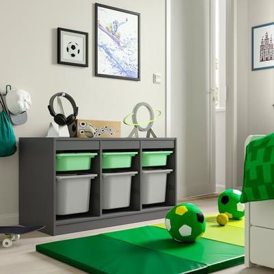 TROFAST Combinazione con contenitori, grigio verde chiaro/grigio, 99x44x56 cm